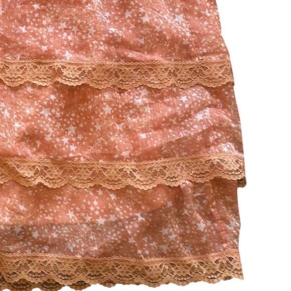 BTFL-Life Coral Maxi Dress Tiered Lace Trim Star Print Flowy Size Medium NWT - Picture 9 of 12